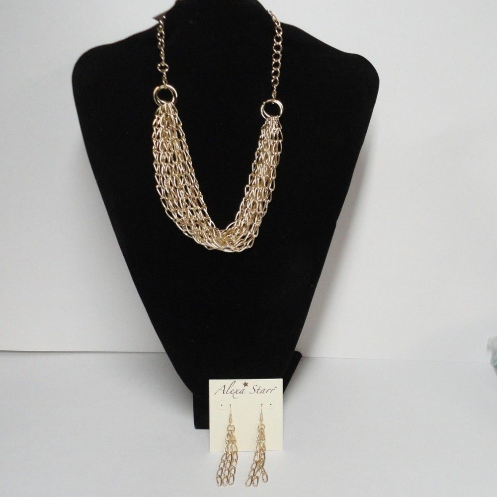 ALEXA STARR GOLD TONE MULTIPLE CHAIN NECKLACE & EA